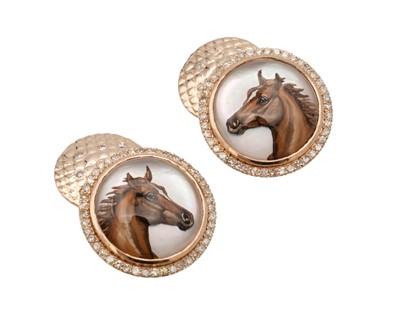 Lot 142 - A pair of Essex crystal-style cufflinks in 14k rose gold.