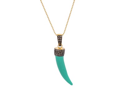 Lot 155 - A turquoise enamel pendant on a gold-plated silver bead chain.