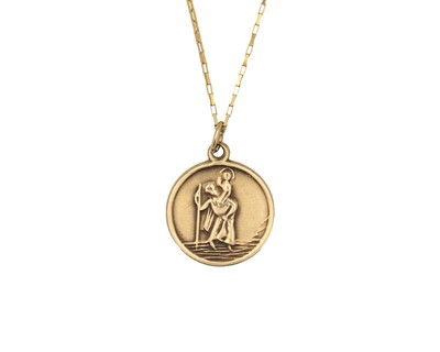 Lot 186 - A 9k gold St Christopher charm/pendant on a chain.