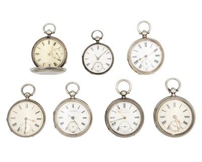 Lot 1178 - A selection of seven silver or white metal cased key wind pocket watches for repair or spares.