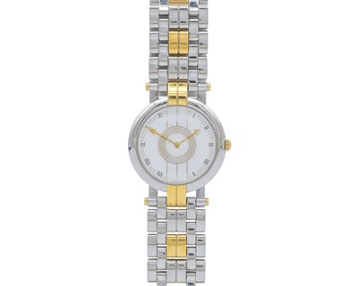 Lot 1099 - RODOLPHE BY LONGINES - A bi-colour stainless steel gentleman's quartz bracelet wristwatch.