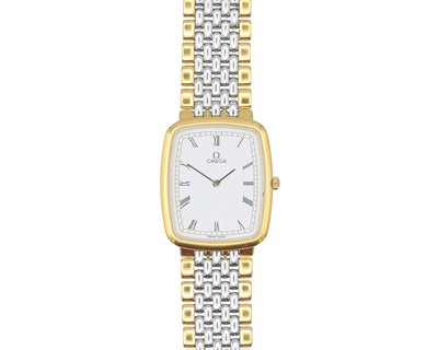 Lot 1065 - OMEGA - A De Ville bi-colour stainless steel gentleman's quartz bracelet wristwatch.
