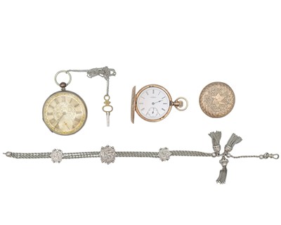 Lot 1157 - A Swiss silver cased key wind pocket watch, an Elgin gold-plated pocket watch and a silver Albertine.