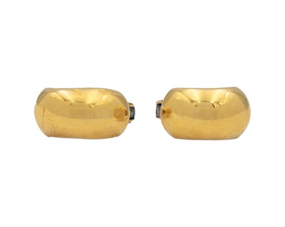 Lot 205 - A pair of yellow gold hoop earrings.