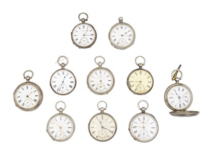 Lot 1165 - A collection of ten silver or white metal cased key wind lever movement pocket watches for repairs.