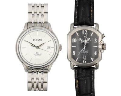 Lot 1164 - PULSAR - Two automatic stainless steel gentleman's automatic wristwatches.