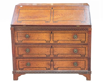 Lot 864 - An aesthetic movement inlaid oak bureau.