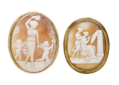 Lot 107 - Two large shell cameo brooches.