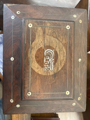 Lot 16 - A rosewood and mother of pearl inlaid work box.