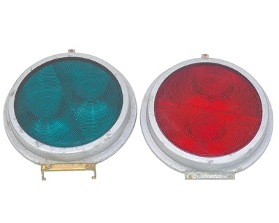 Lot 50 - Two glass railway reflector lenses.