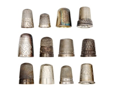 Lot 175 - A collection of twelve silver thimbles.