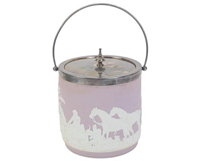 Lot 415 - A Wedgwood lilac jasperware biscuit barrel.