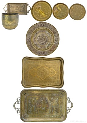 Lot 524 - An Indian silver and copper overlaid brass platter.