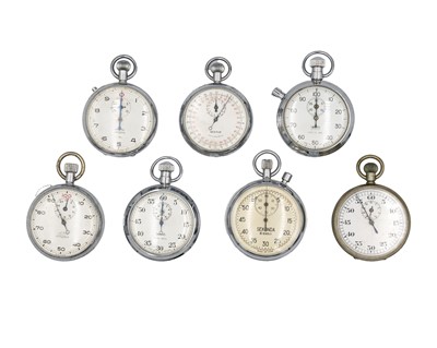 Lot 279 - A collection of seven keyless wind stopwatches.