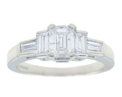 Lot 152 - A 9k white gold five-stone diamond set ring.