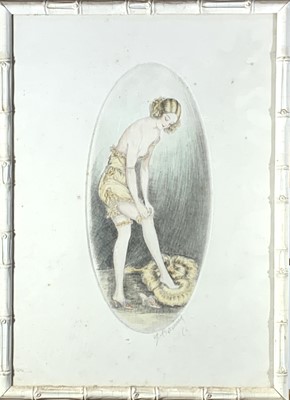 Lot 1443 - Lady Dressing Hand-tinted erotic engraving...