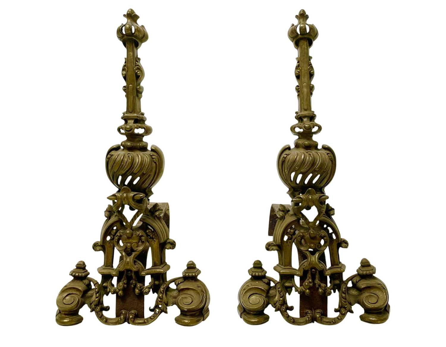 Lot 14 - A pair of French brass chenets.