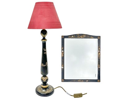 Lot 838 - A 1920s Chinoiserie black lacquered easel mirror.