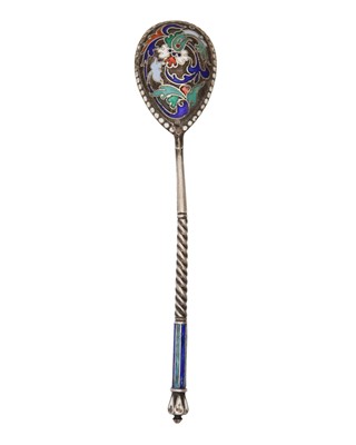 Lot 140 - An Imperial Russian silver and champleve enamel spoon.