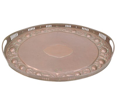 Lot 220 - A Newlyn oval galleried copper tray.