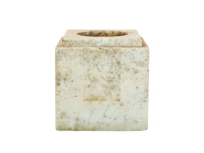 Lot 21 - A marble block vase with carved rose decoration.
