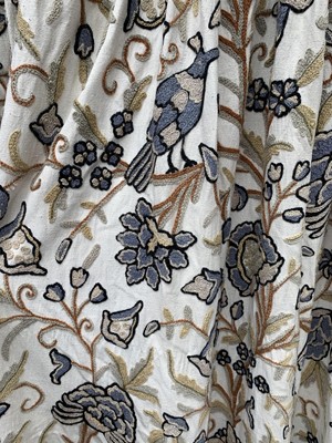 Lot 2820 - A pair of Crewel work curtains in buffs, blues...