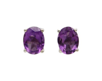Lot 95 - A pair of silver amethyst stud earrings.
