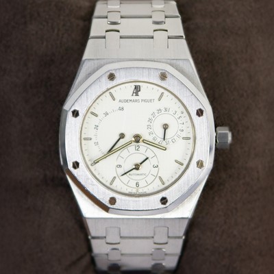 Lot 618 - AUDEMARS PIGUET - A Royal Oak Dual Time Power Reserve stainless steel gentleman's bracelet watch.