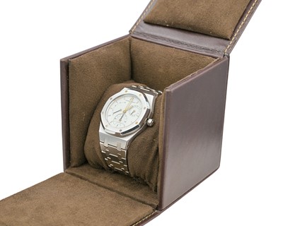Lot 618 - AUDEMARS PIGUET - A Royal Oak Dual Time Power Reserve stainless steel gentleman's bracelet watch.
