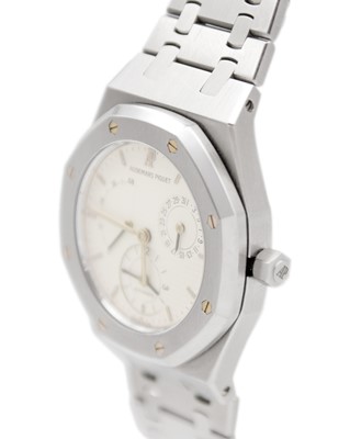 Lot 618 - AUDEMARS PIGUET - A Royal Oak Dual Time Power Reserve stainless steel gentleman's bracelet watch.