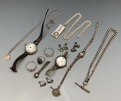 Lot 2301 - Two silver ladies trench type wristwatches, a...