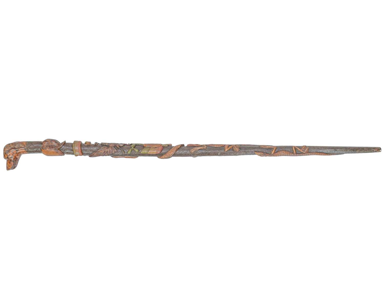 Lot 4 - A 20th century Mexican carved hardwood walking stick.