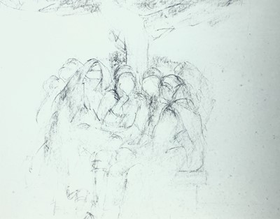 Lot 1242 - Groups of hijab-wearing women Three pencil...