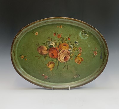 Lot 65 - A 19th century Toleware tray hand painted with...