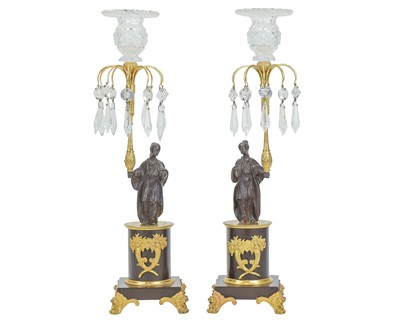 Lot 50 - A pair of Regency style bronze and gilt table lustres.