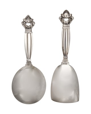 Lot 16 - GEORG JENSEN - Two Danish silver caddy spoons in Acorn pattern.