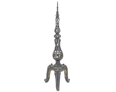 Lot 445 - A Chinese bronze altar candlestick, probably Ming Dynasty, 17th century.