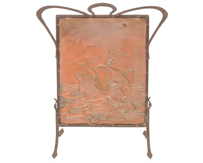 Lot 209 - An Arts and Crafts copper and wrought iron J & F Pool of Hayle fire screen.