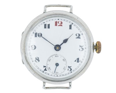 Lot 615 - A WWI military silver cased manual wind gentleman's wire lug wristwatch.