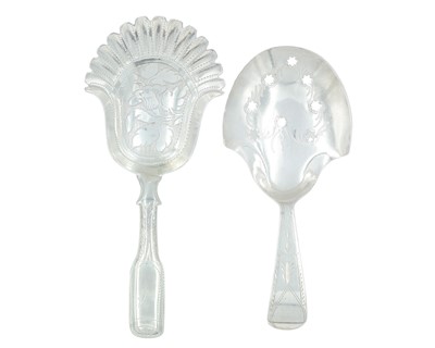 Lot 41 - Two Georgian silver bright cut caddy spoons by Joseph Taylor.