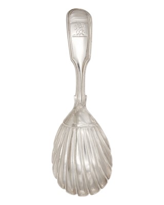 Lot 60 - A Victorian silver fiddle thread pattern caddy spoon with scallop bowl by H J Lias & Son.