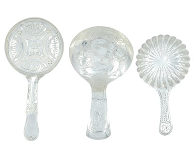 Lot 30 - A selection of three 19th century silver small bright cut caddy spoons.