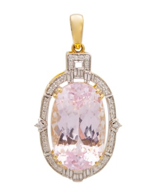 Lot 68 - LORIQUE - an 18k gold large kunzite and diamond pendant.