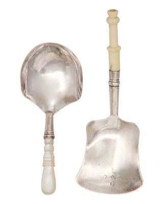 Lot 47 - Two early Victorian silver caddy spoons with shovel bowls.