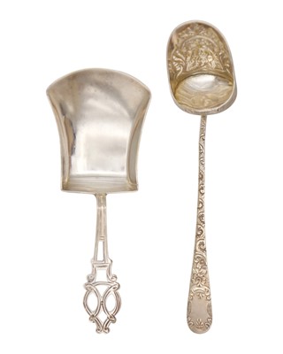 Lot 48 - Two Victorian silver caddy spoons with scoop shaped bowls.