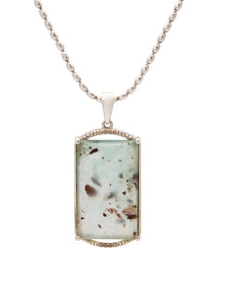 Lot 185 - An Aquaprase gemstone and diamond pendant set on a silver necklace.