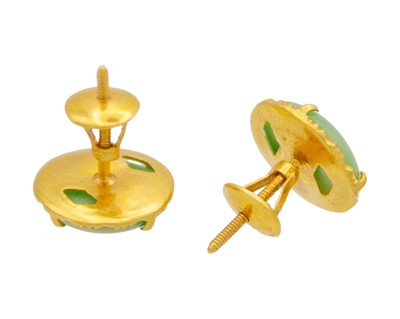 Lot 41 - A pair of high-purity gold and jade stud earrings.