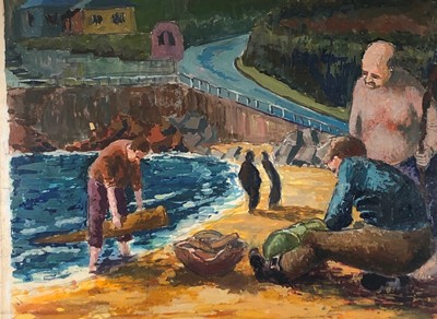 Lot 1440 - G J OPLE? Beachcombers Gouache Inscribed as...
