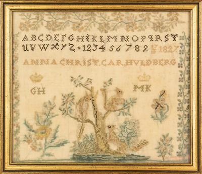Lot 556 - A silkwork sampler, dated 1827.