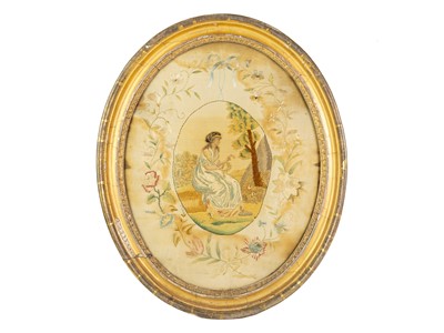 Lot 563 - A Regency oval silkwork picture.